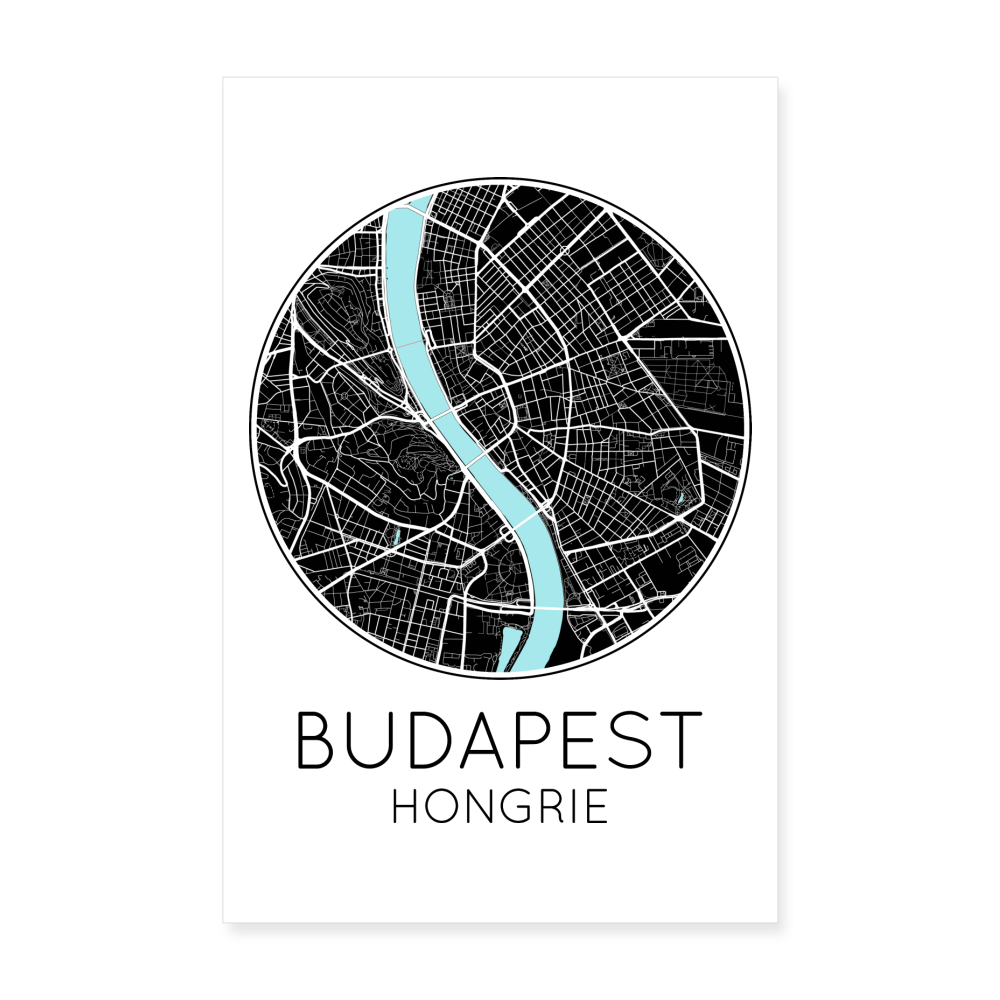 Poster Budapest - Plan Budapest - 20 x 30 cm - blanc