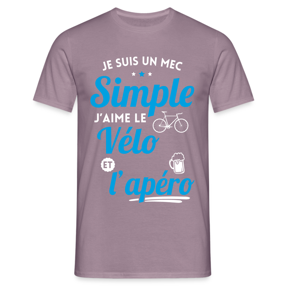 T-shirt Homme -  J'aime le vélo et l'apéro - mauve gris 