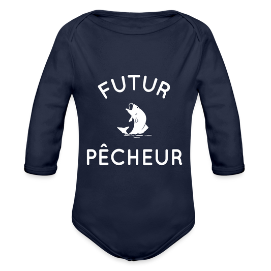 Body Bébé bio manches longues - Futur pêcheur - marine foncé