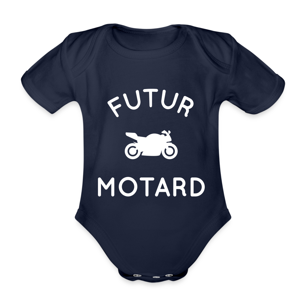 Body Bébé bio manches courtes - Futur motard - marine foncé