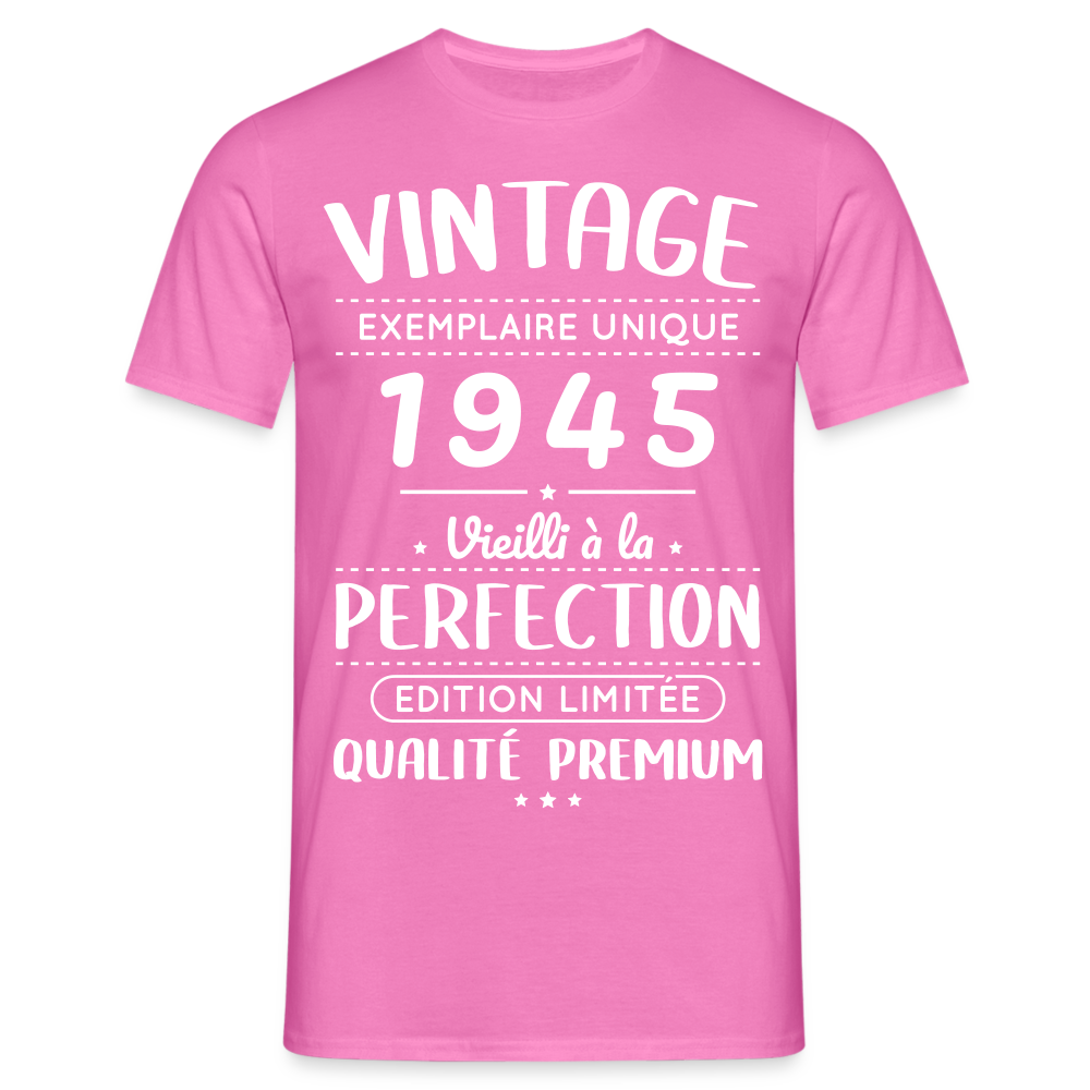 T-shirt Homme - Anniversaire 80 Ans - Vintage 1945 - rose