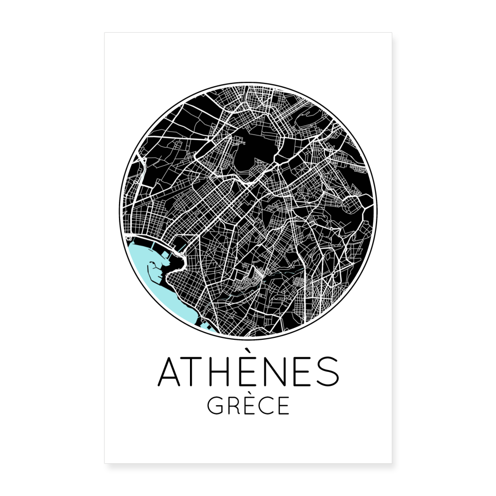 Poster Athènes - Plan Athènes - 60 x 90 cm - blanc