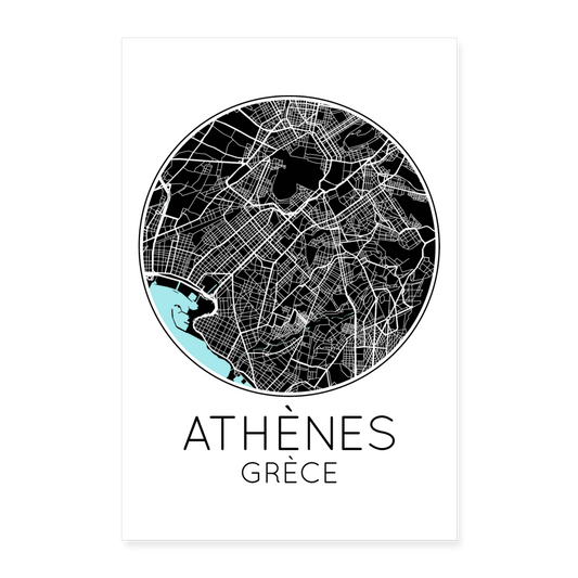 Poster Athènes - Plan Athènes - 60 x 90 cm - blanc