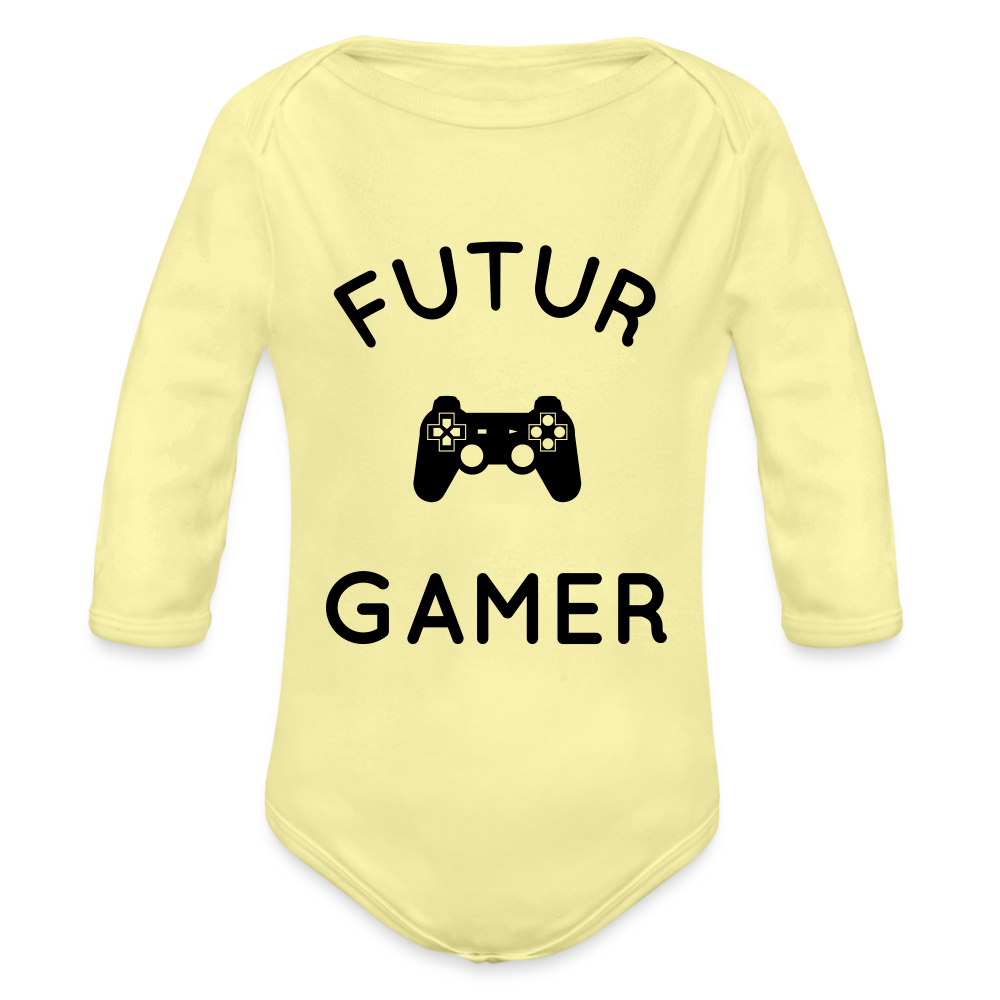 Body Bébé bio manches longues - Futur gamer - jaune délavé