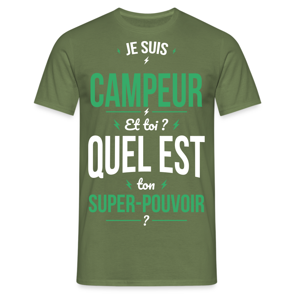 T-shirt Homme - Je suis campeur - Super-pouvoir - vert militaire