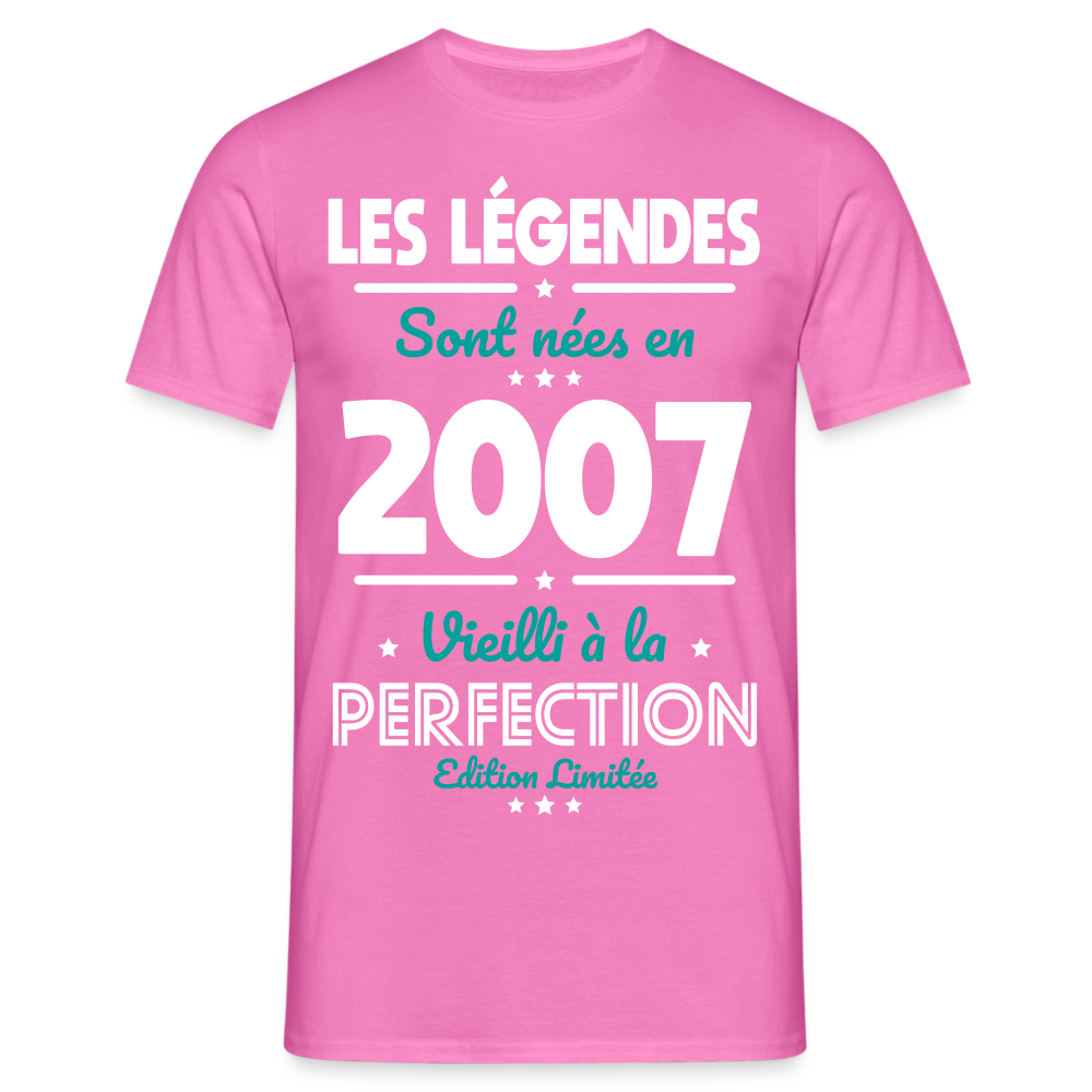 T-shirt Homme - Anniversaire 18 Ans - Les Légendes sont nées en 2007 - rose