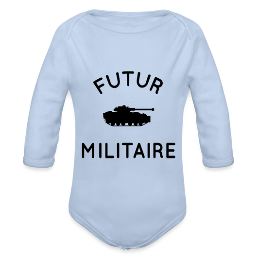 Body Bébé bio manches longues - Futur militaire - ciel