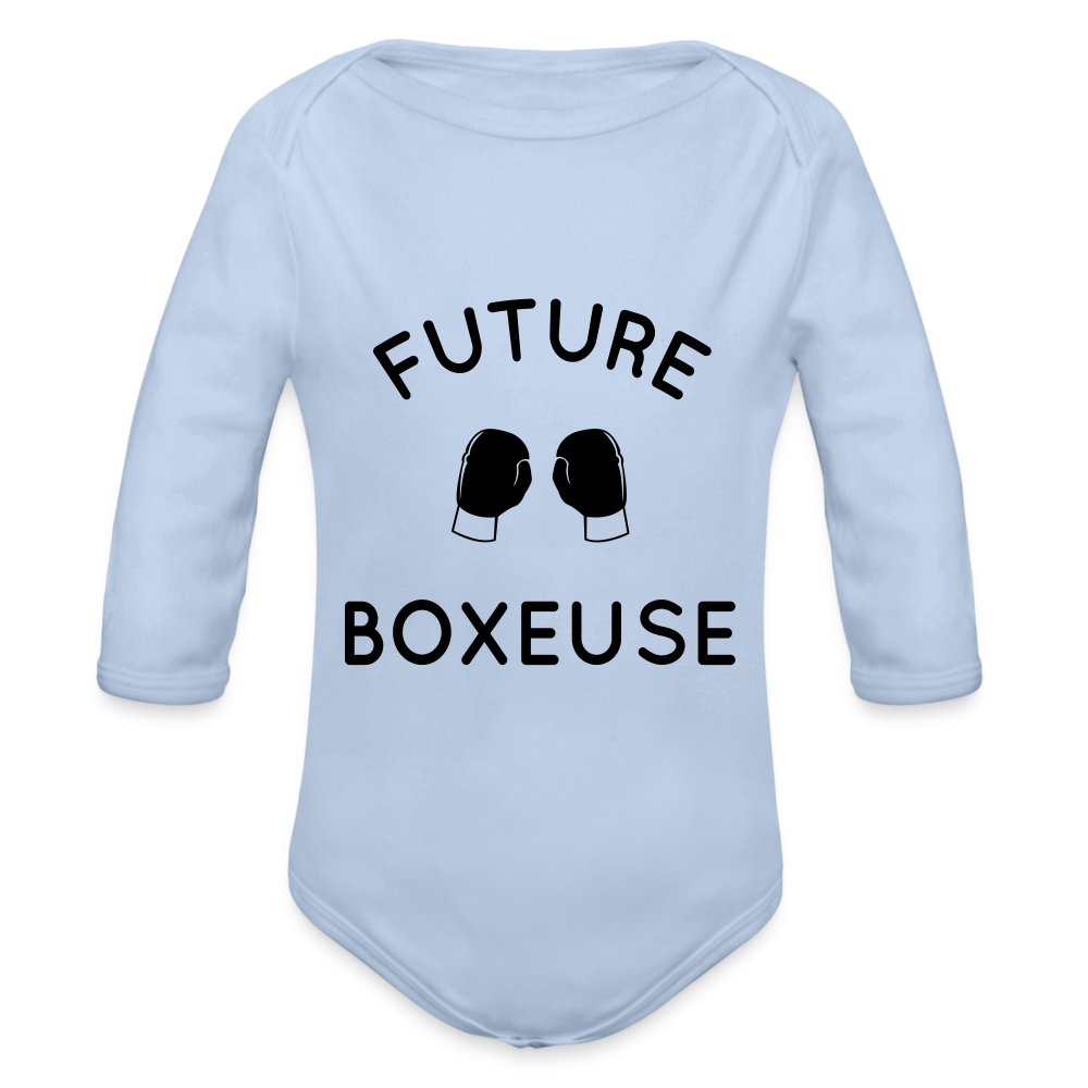 Body Bébé bio manches longues - Future boxeuse - ciel