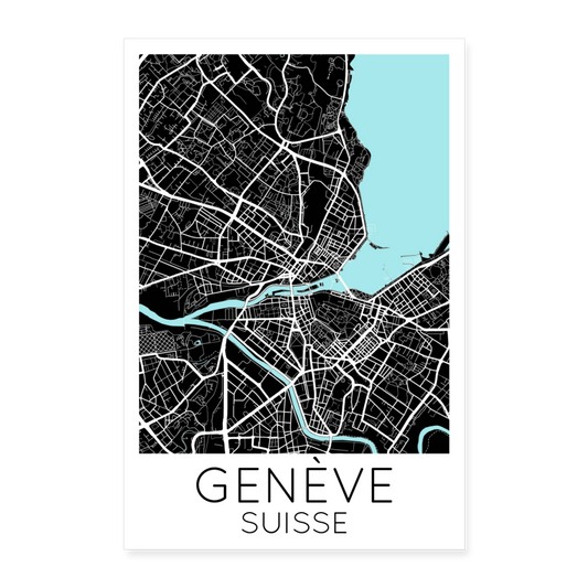 Poster Genève - Plan Genève - 60 x 90 cm - blanc