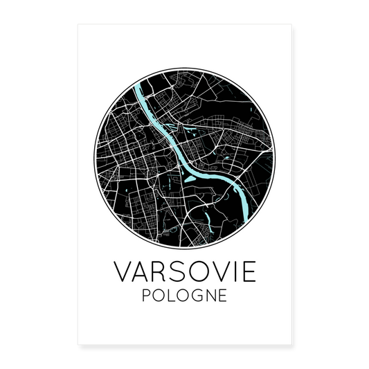 Poster Varsovie - Plan Varsovie - 60 x 90 cm - blanc