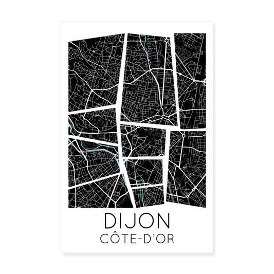 Poster Dijon - Plan Dijon - 20 x 30 cm - blanc