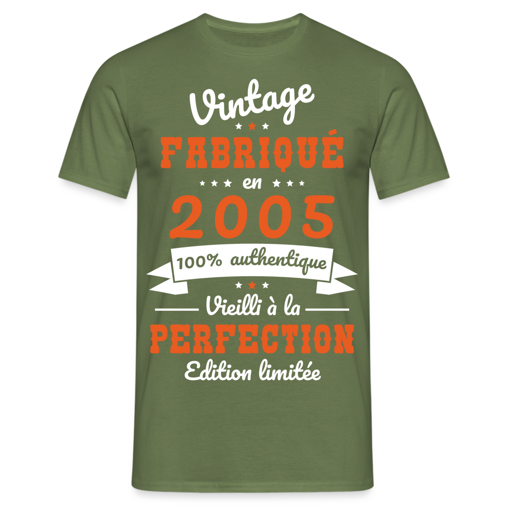 T-shirt Homme - Anniversaire 20 Ans - Vintage fabriqué en 2005 - vert militaire