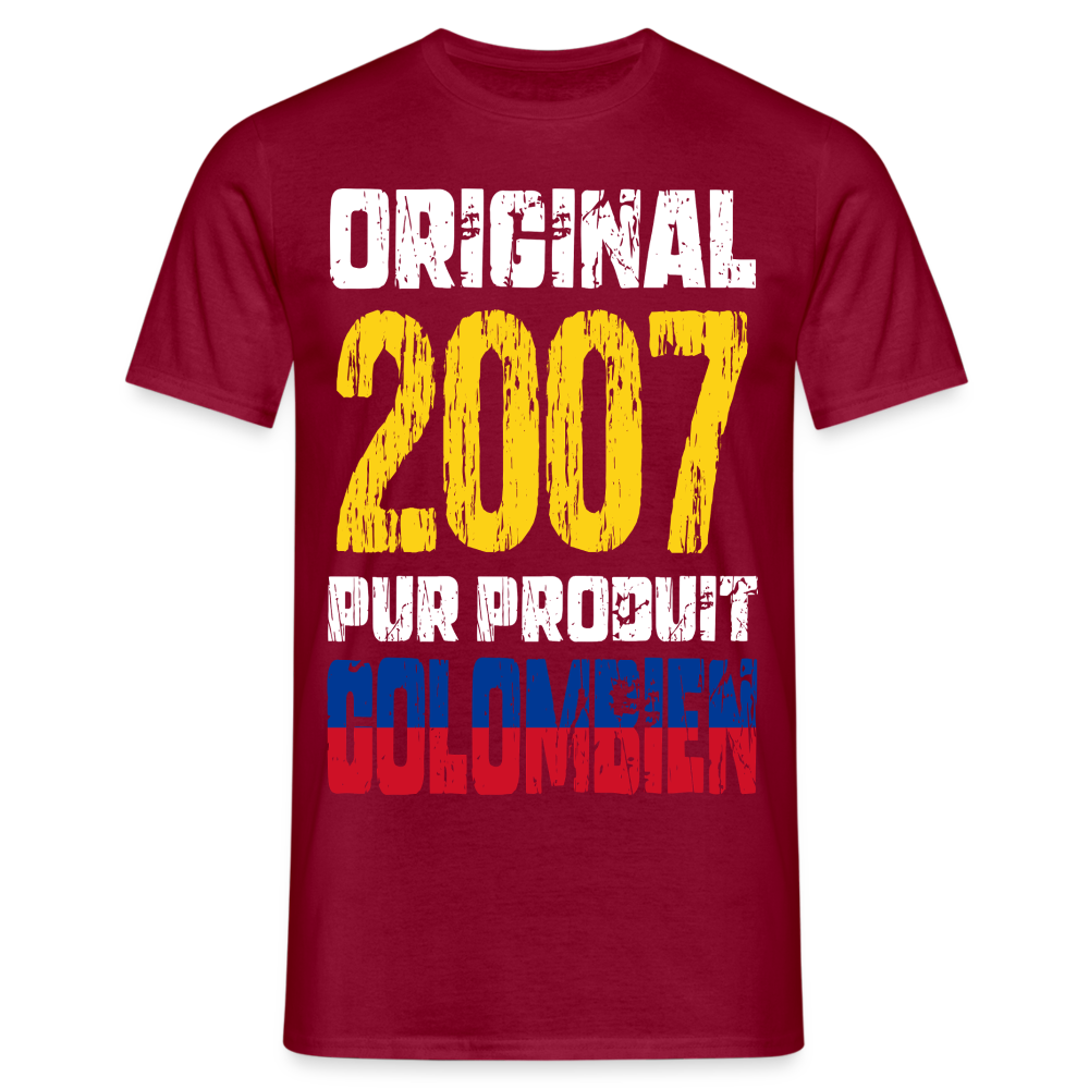 T-shirt Homme - Anniversaire 18 Ans - Original 2007 - Pur produit Colombien - rouge brique