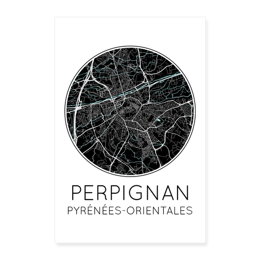 Poster Perpignan - Plan Perpignan - 60 x 90 cm - blanc