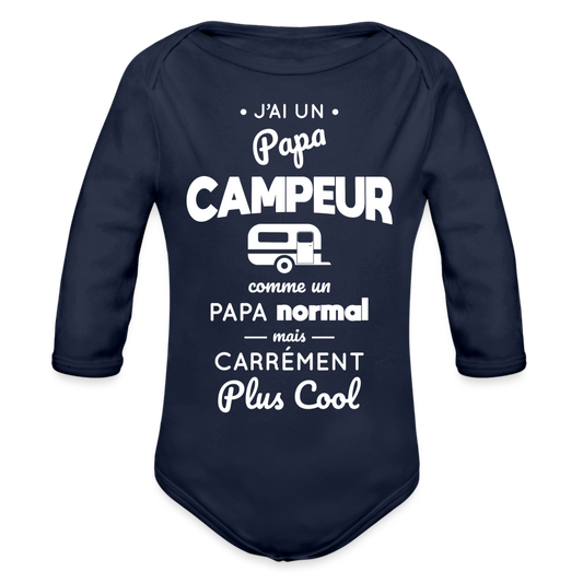 Body Bébé bio manches longues - J'ai un papa campeur - marine foncé