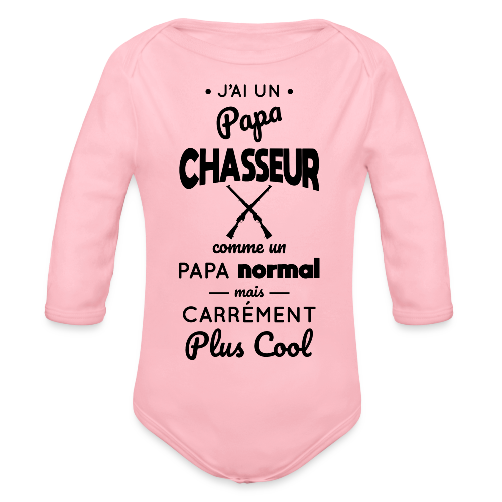 Body Bébé bio manches longues - J'ai un papa chasseur - rose clair