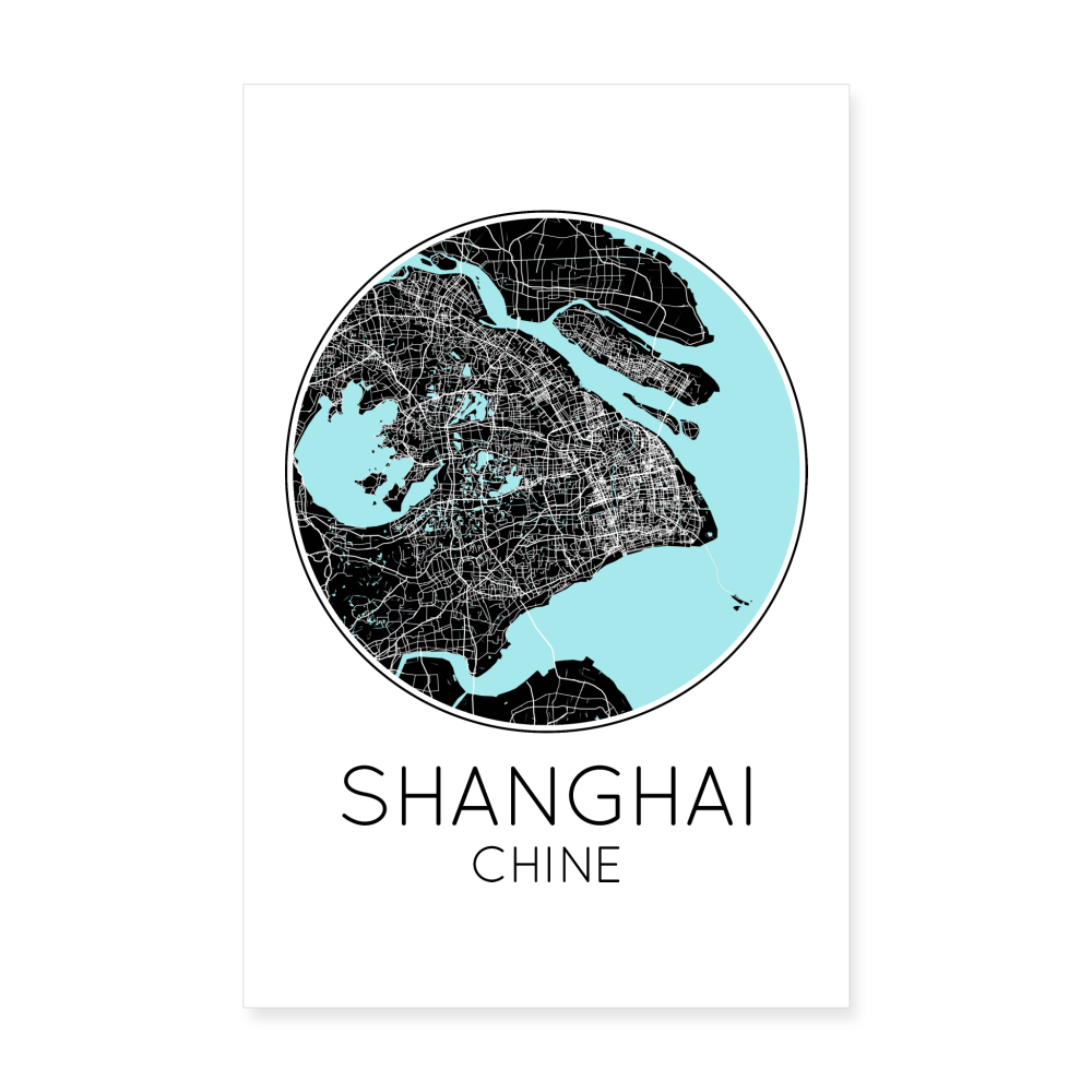 Poster Shanghai - Plan Shanghai - 20 x 30 cm - blanc