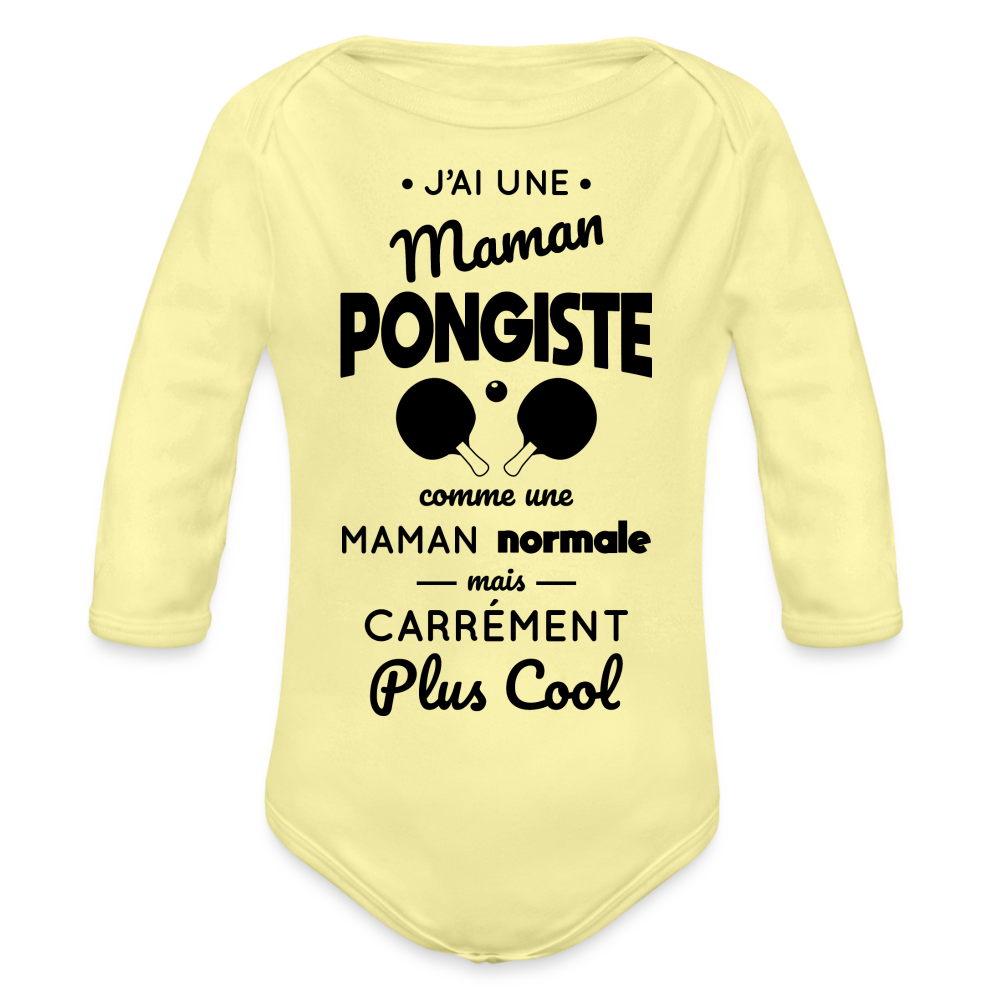 Body Bébé bio manches longues - J'ai une maman pongiste - jaune délavé