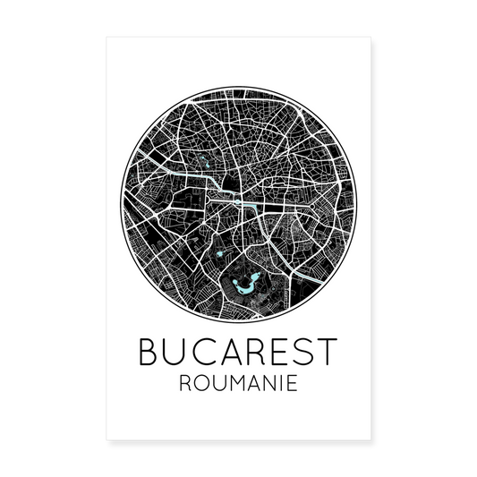 Poster Bucarest - Plan Bucarest - 20 x 30 cm - blanc