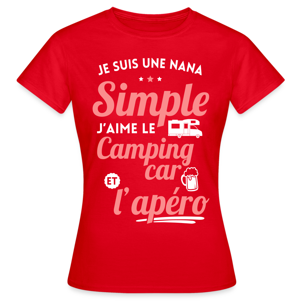 T-shirt Femme - J'aime le camping-car et l'apéro - rouge