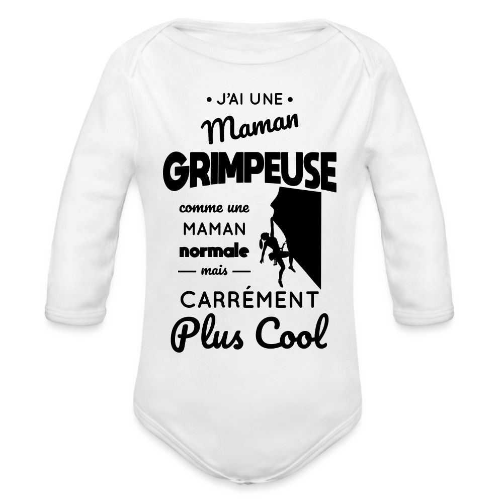 Body Bébé bio manches longues - J'ai une maman grimpeuse - blanc