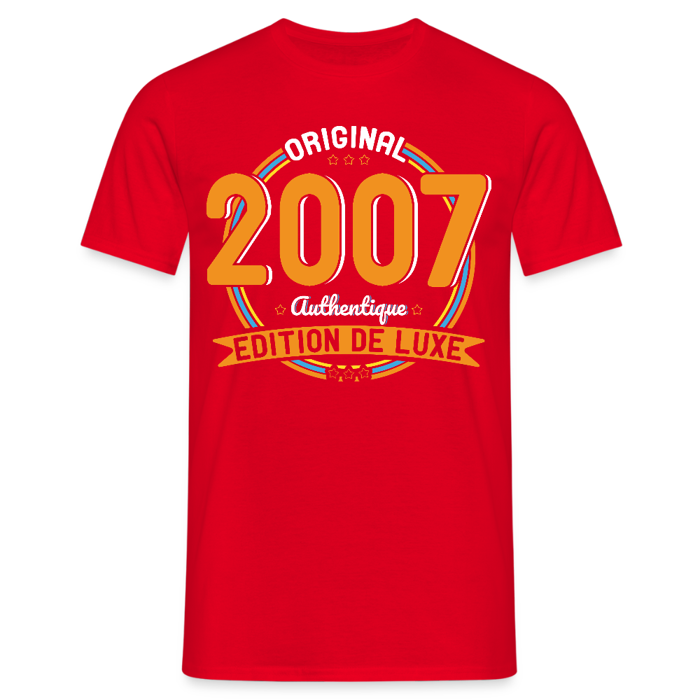 T-shirt Homme - Anniversaire 18 Ans - Original 2007 Authentique - rouge