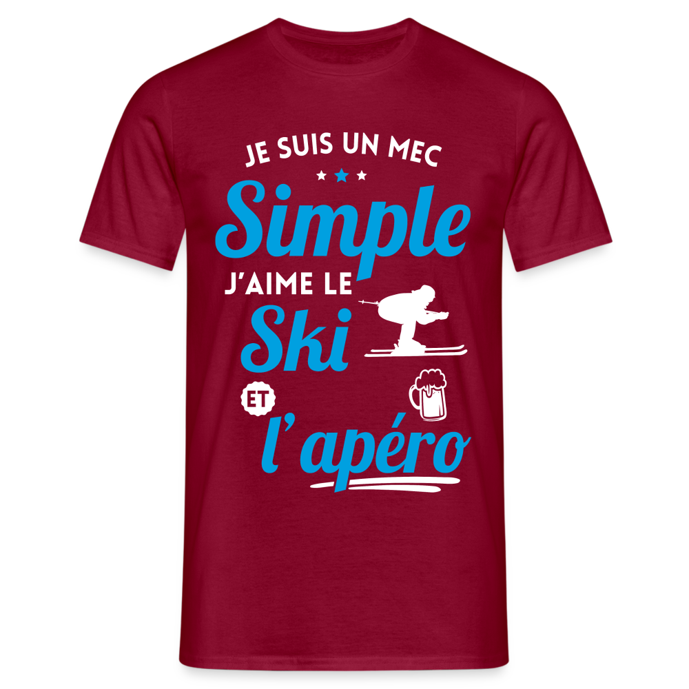 T-shirt Homme - J'aime le ski et l'apéro - rouge brique