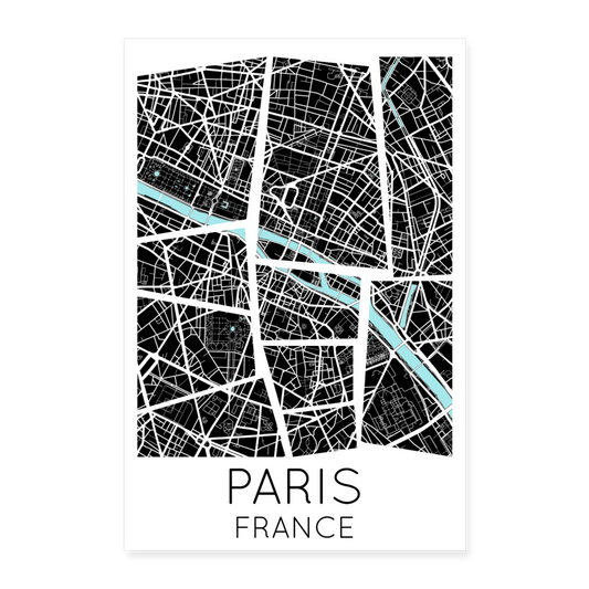 Poster Paris - Plan Paris - 40 x 60 cm - blanc