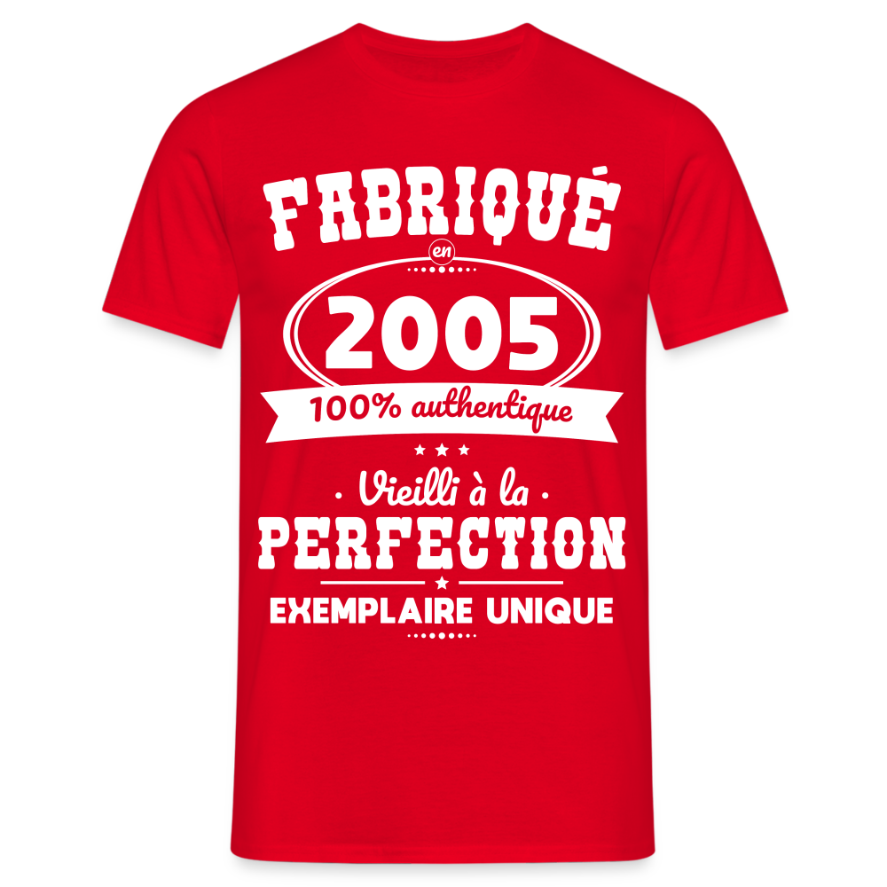 T-shirt Homme - Anniversaire 20 Ans - Fabriqué en 2005 - rouge