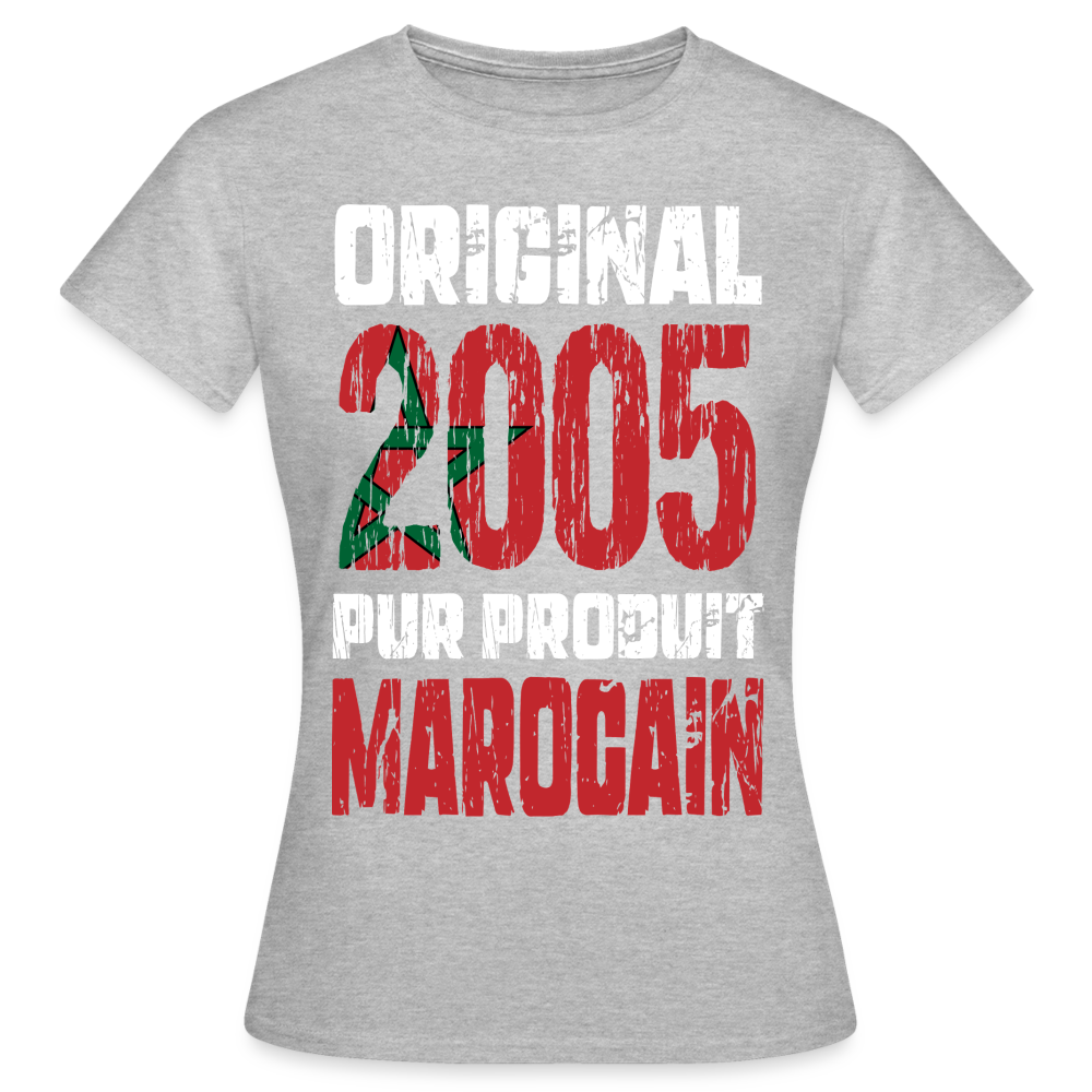 T-shirt Femme - Anniversaire 20 Ans - Original 2005 - Pur produit Marocain - gris chiné