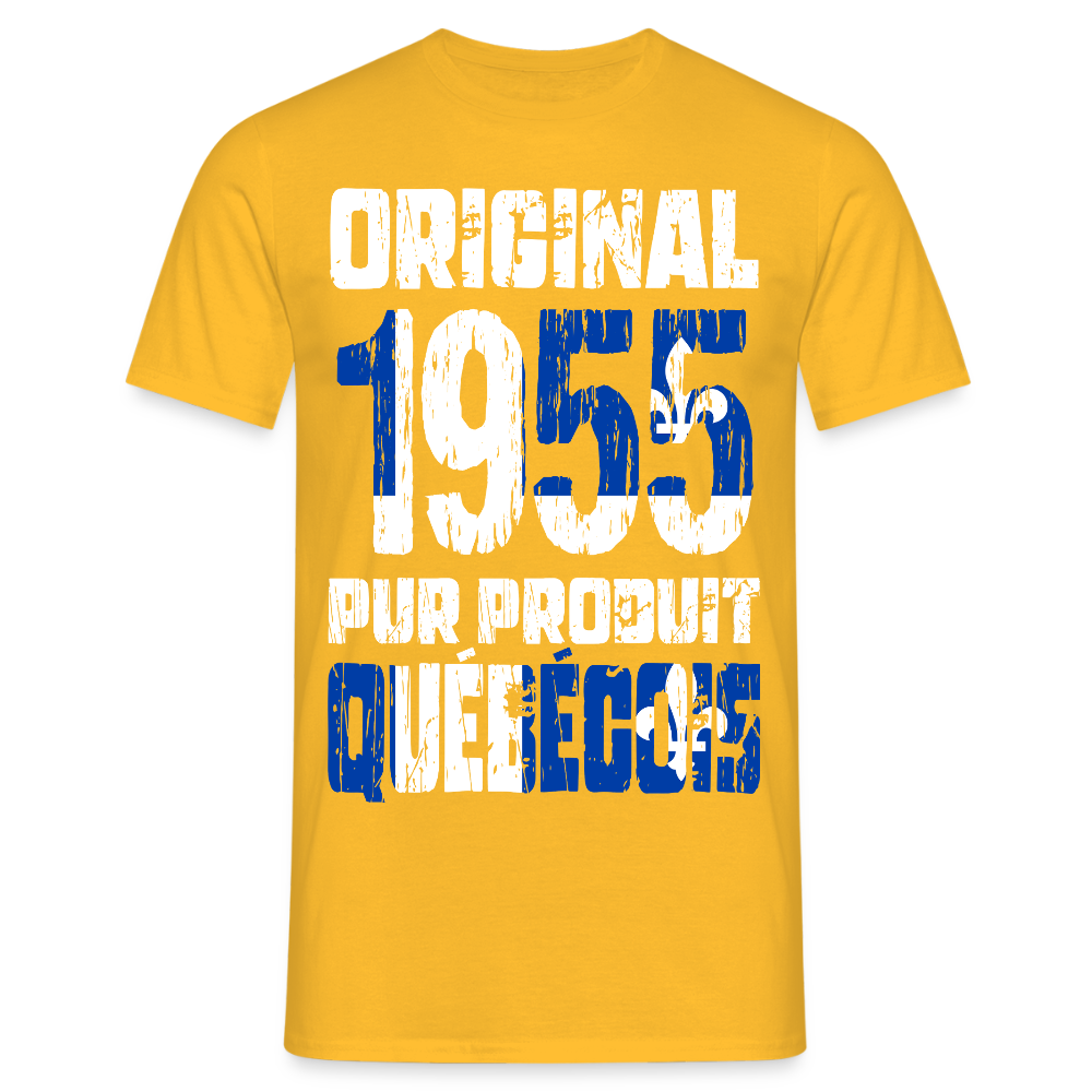 T-shirt Homme - Anniversaire 70 Ans - Original 1955 - Pur produit Québécois - jaune