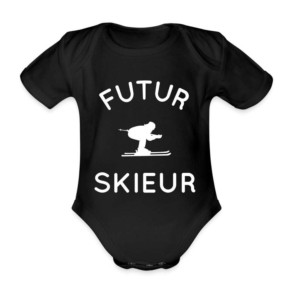 Body Bébé bio manches courtes - Futur skieur - noir