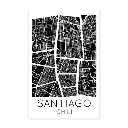 Poster Santiago - Plan Santiago - 20 x 30 cm - blanc