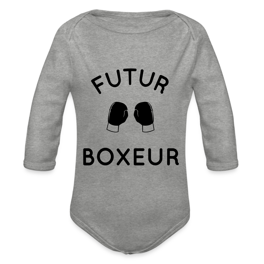 Body Bébé bio manches longues - Futur boxeur - gris chiné