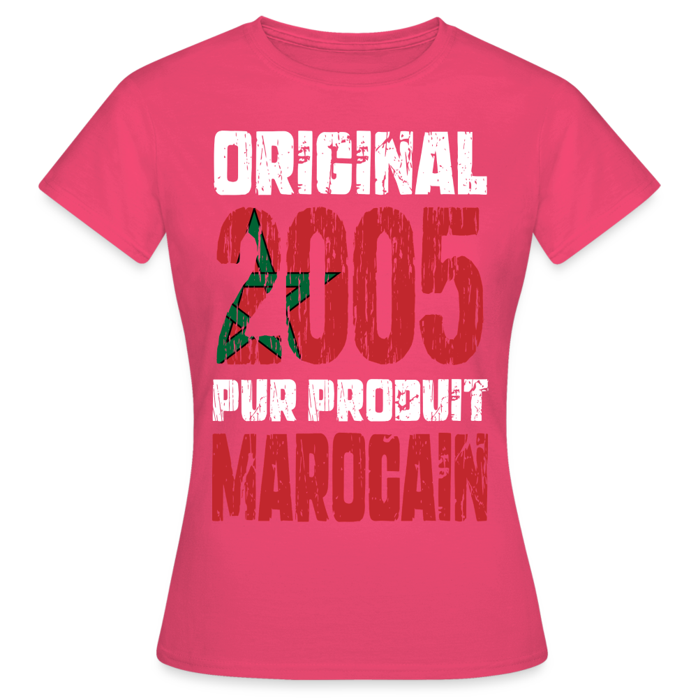 T-shirt Femme - Anniversaire 20 Ans - Original 2005 - Pur produit Marocain - rose azalée