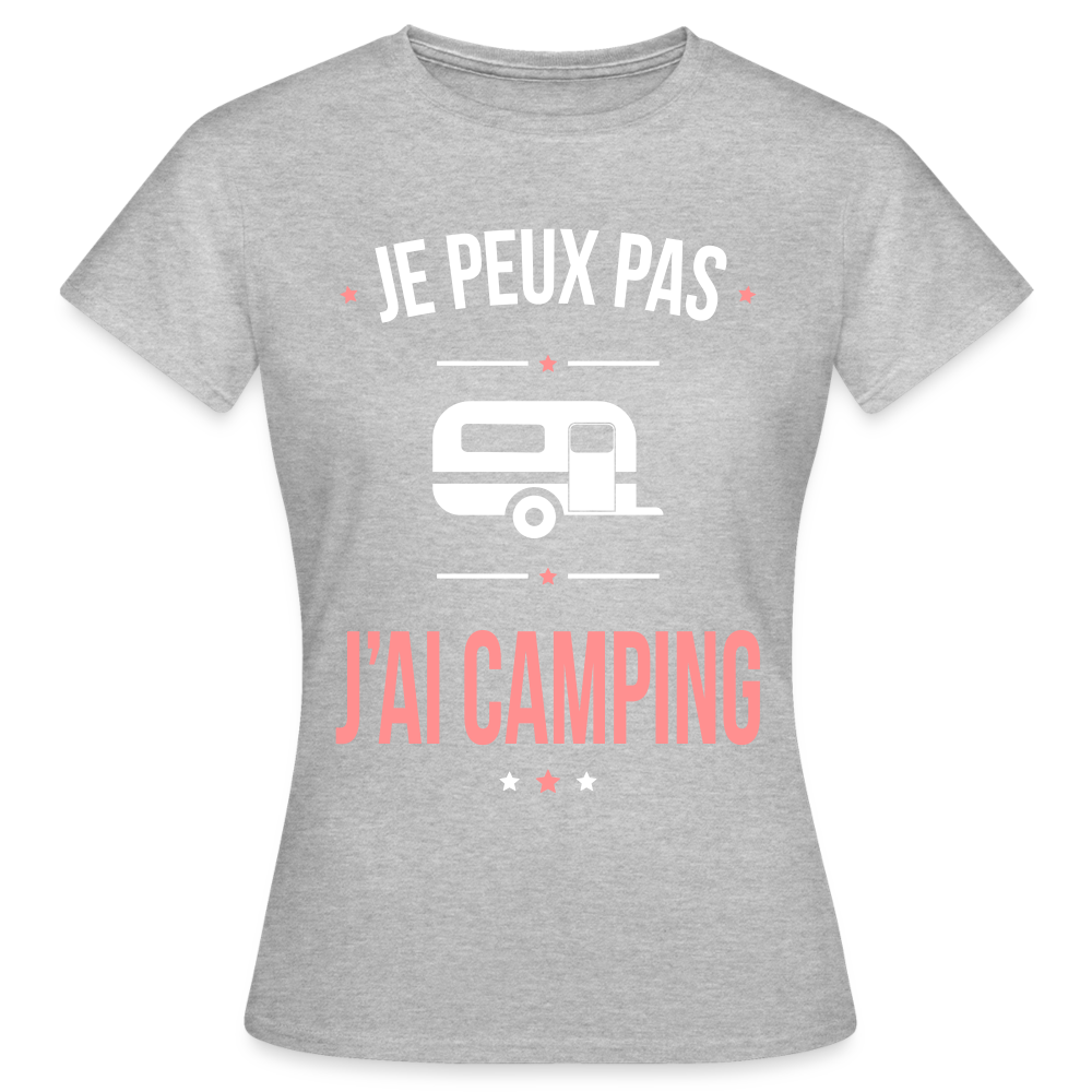 T-shirt Femme - Je peux pas j'ai Camping - gris chiné