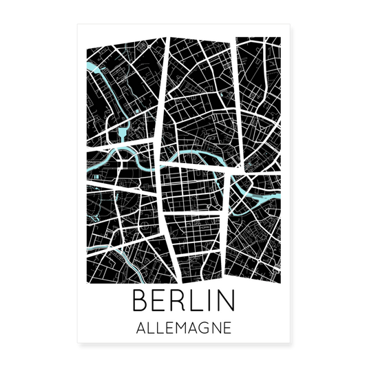 Poster Berlin - Plan Berlin - 40 x 60 cm - blanc