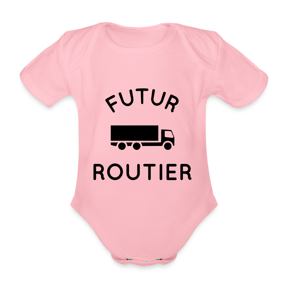 Body Bébé bio manches courtes - Futur routier - rose clair