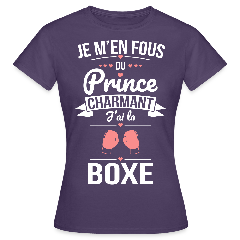 T-shirt Femme - Je m'en fous du prince charmant j'ai la boxe - violet foncé