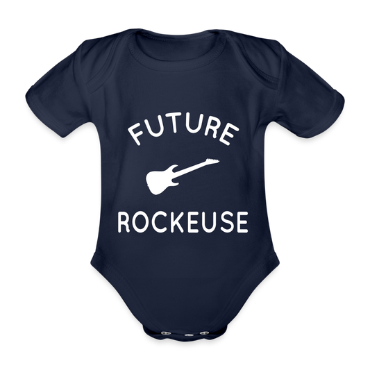 Body Bébé bio manches courtes - Future rockeuse - marine foncé