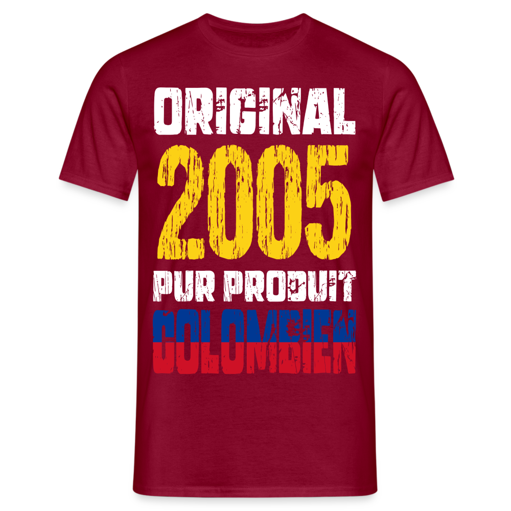 T-shirt Homme - Anniversaire 20 Ans - Original 2005 - Pur produit Colombien - rouge brique