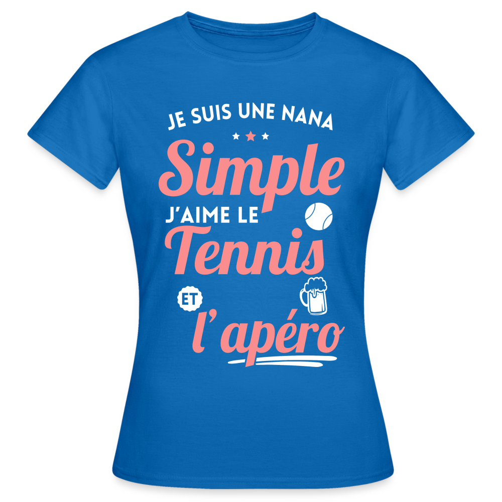 T-shirt Femme - J'aime le  tennis et l'apéro - bleu royal