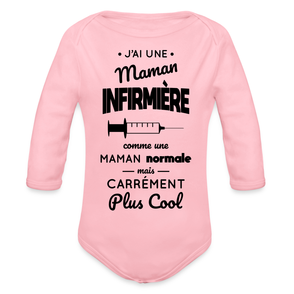 Body Bébé bio manches longues - J'ai une maman infirmière - rose clair