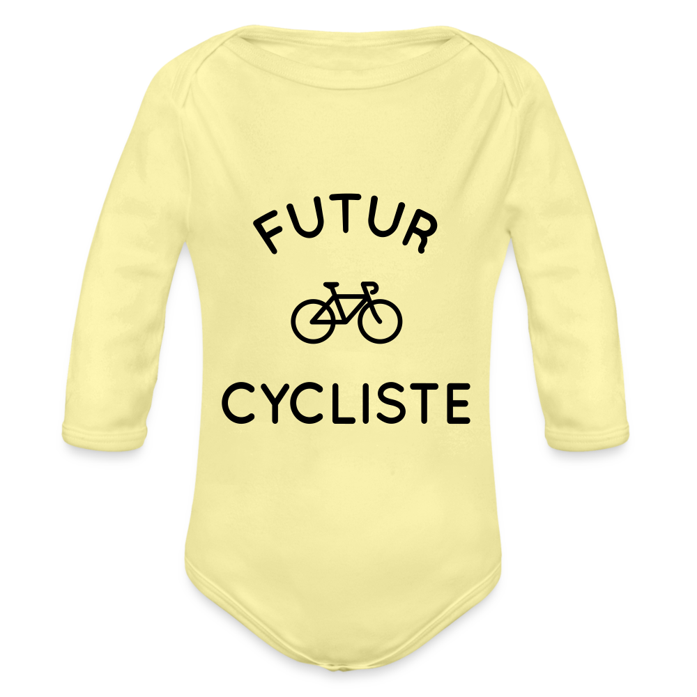 Body Bébé bio manches longues - Futur cycliste - jaune délavé