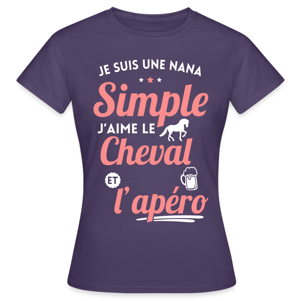 T-shirt Femme - J'aime le cheval et l'apéro - violet foncé