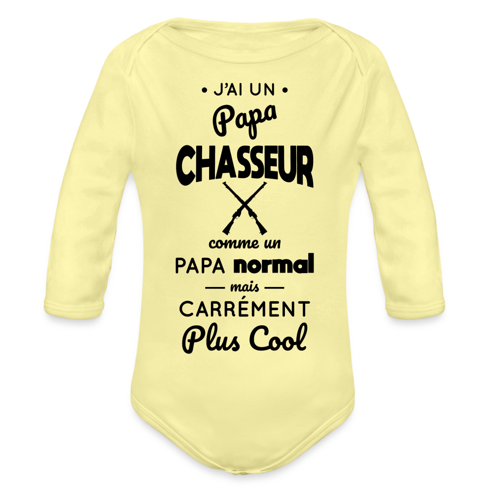 Body Bébé bio manches longues - J'ai un papa chasseur - jaune délavé