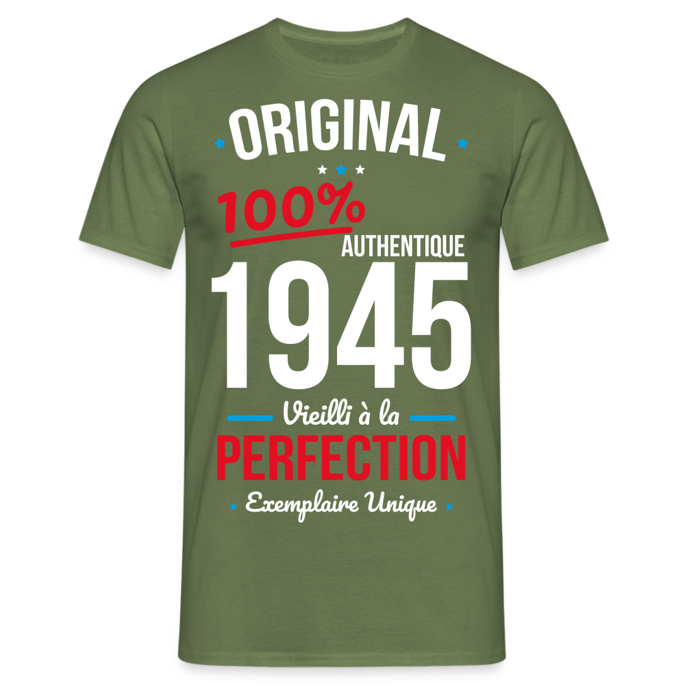 T-shirt Homme - Anniversaire 80 Ans - Original 1945 - vert militaire