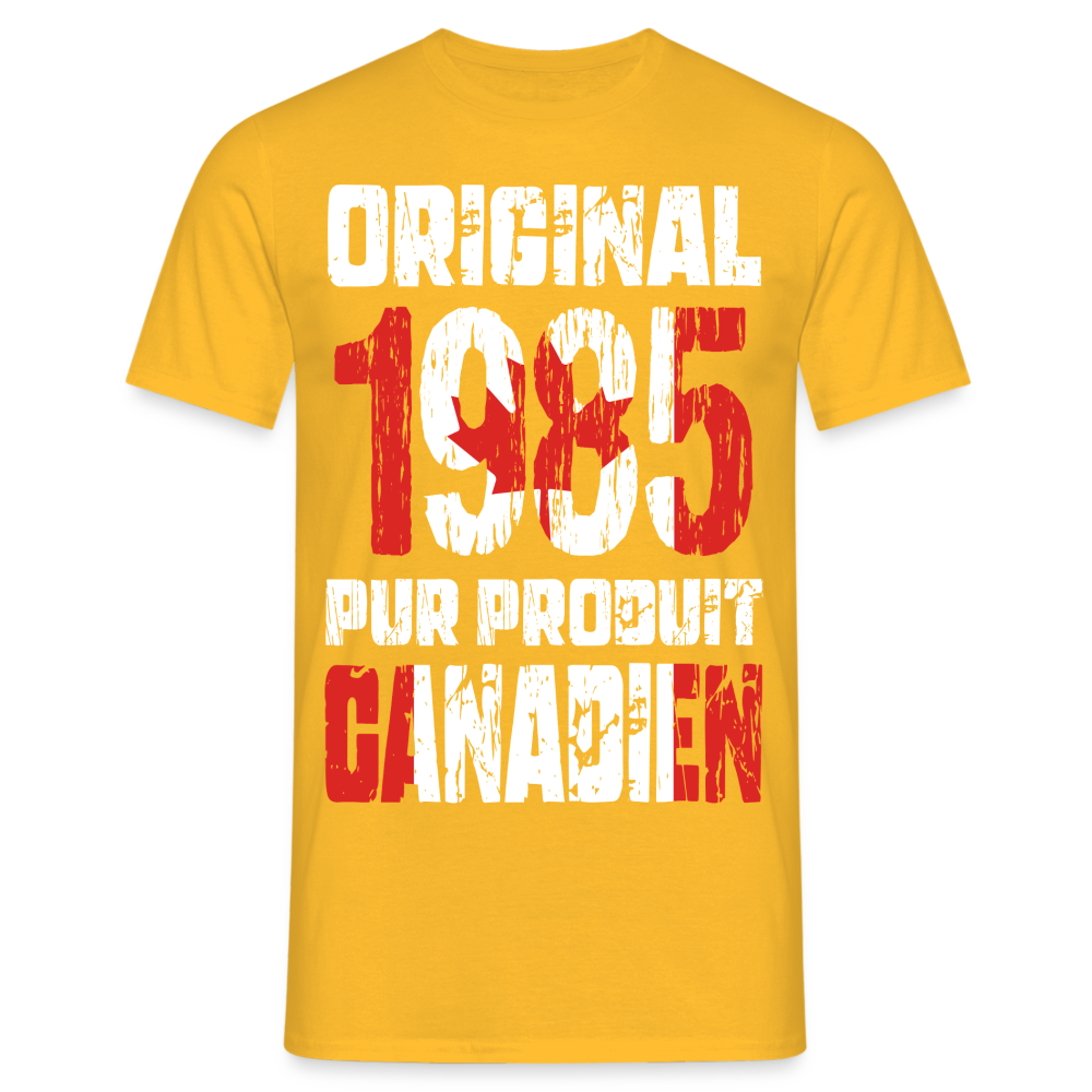 T-shirt Homme - Anniversaire 40 Ans - Original 1985 - Pur produit Canadien - jaune