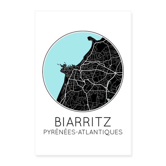 Poster Biarritz - Plan Biarritz - 60 x 90 cm - blanc