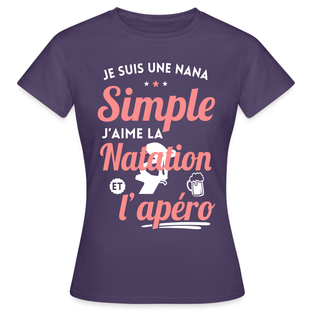 T-shirt Femme - J'aime la natation et l'apéro - violet foncé